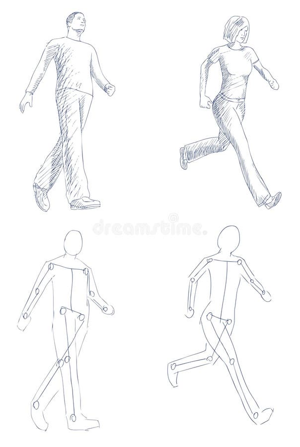 People walking artistic sketch with shading