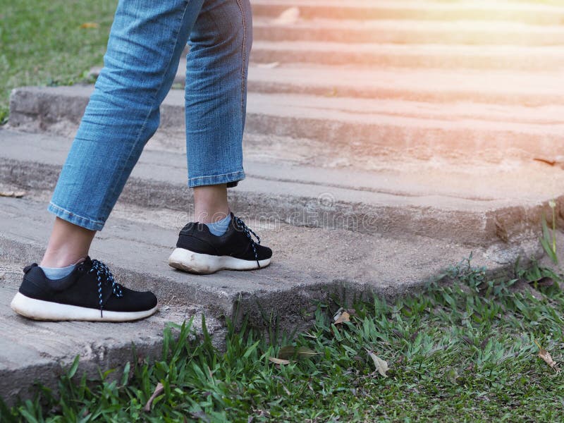 People Walking on Concrete Stair Up To the Mountain Stock Image - Image ...