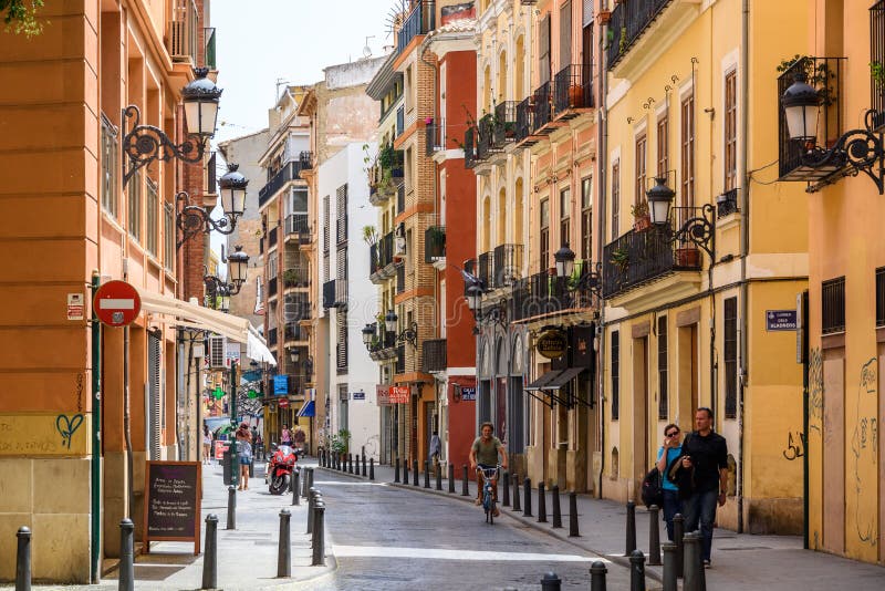 People Walking Downtown Valencia City in Spain Editorial Photo Image