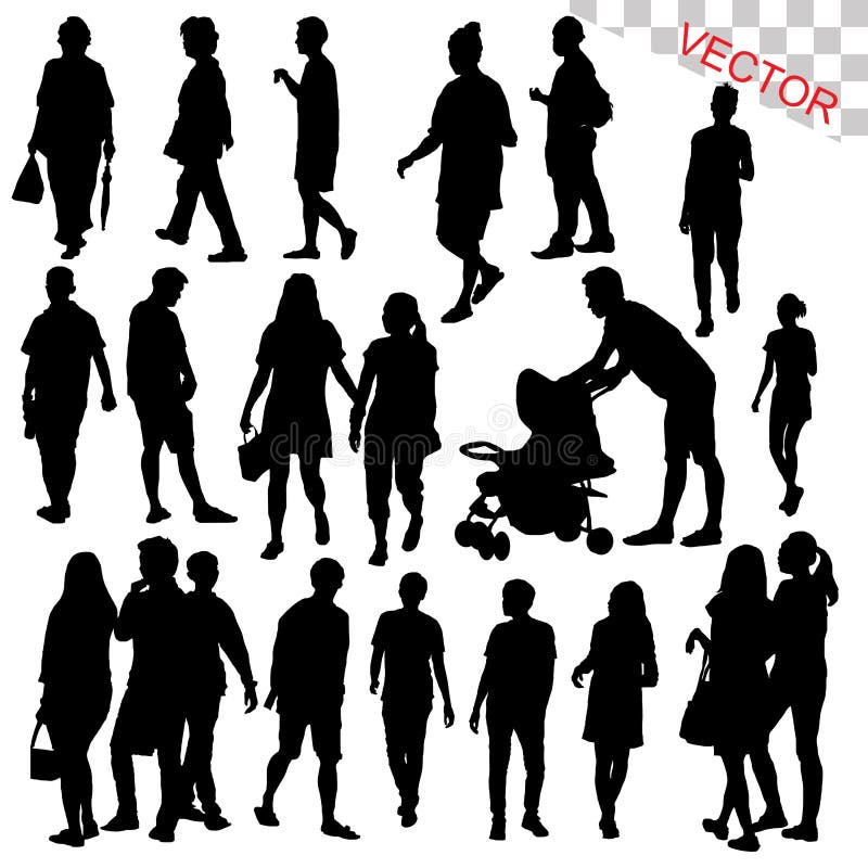 People Walking Outdoor Silhouettes Set vector