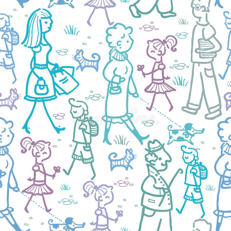 People walking seamless pattern background and vector illustration