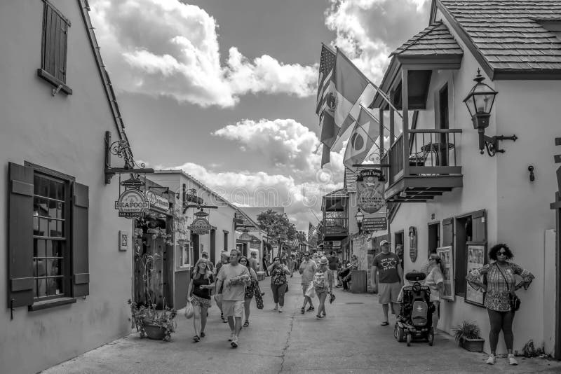 People walking in St. George street at Floridas Historic Coast. royalty free stock photo People walking in St. George street at Floridas Historic Coast. royalty free stock photo