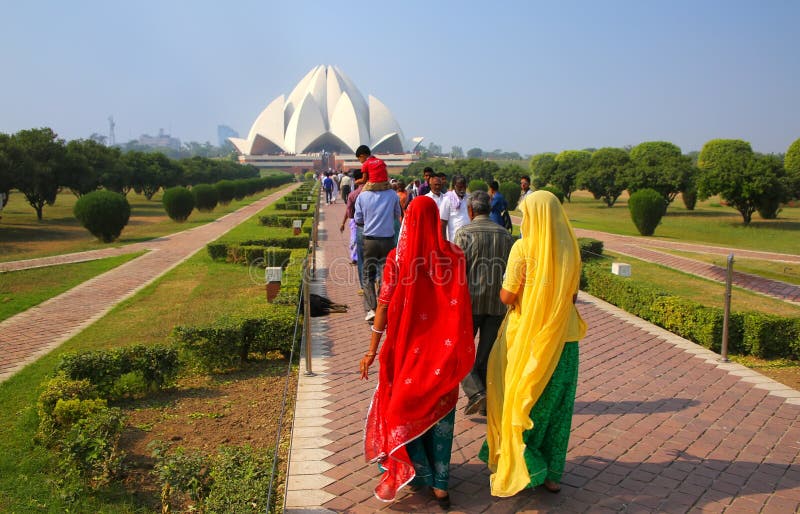 People walking to Lotus temple in New Delhi, India