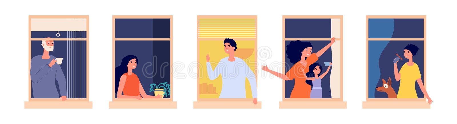 Neighbors communication friendly people in windows 15917102 Vector Art at  Vecteezy