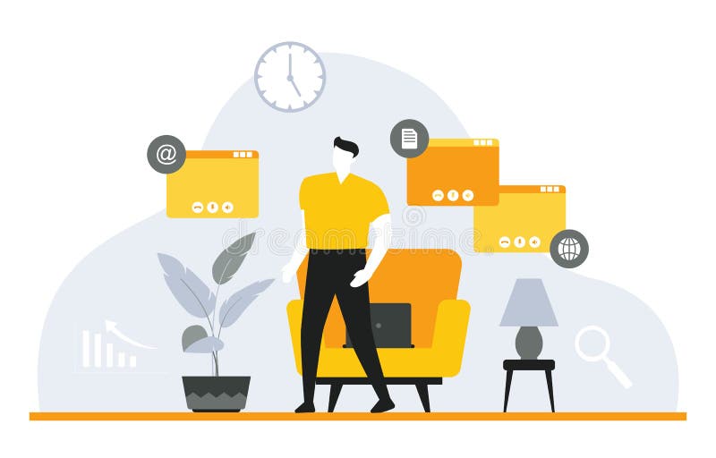 People Work from Home Online Business Freelancer Illustration