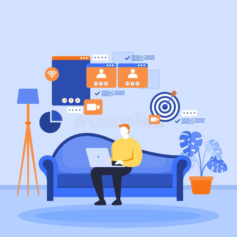 People Work from Home Online Business Freelancer Illustration