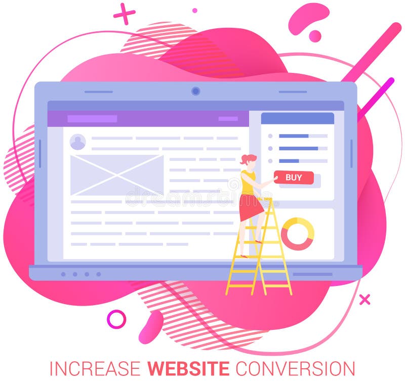 People work on website development. Seo optimization, increase webpage for online sales conversion vector illustration