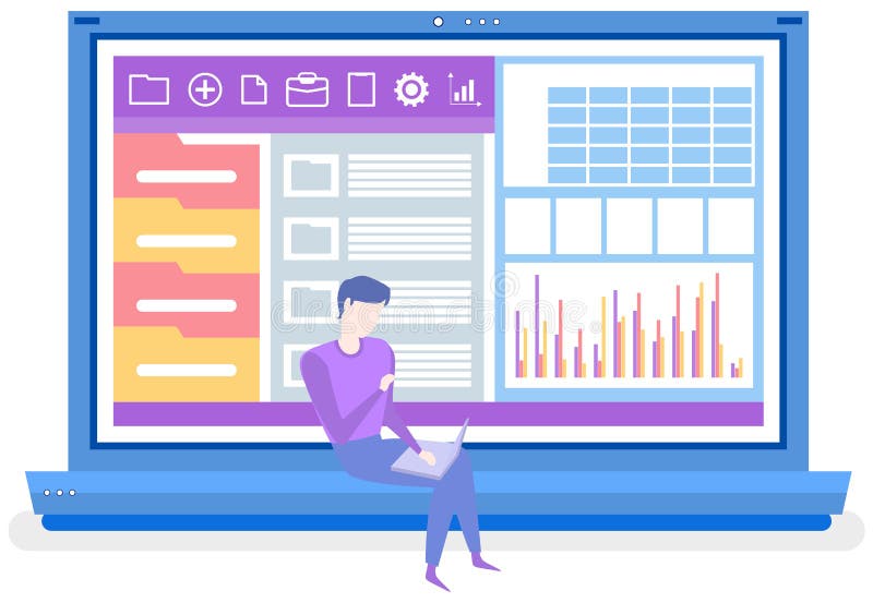 People work on website development. Seo optimization, increase webpage for online sales conversion stock illustration