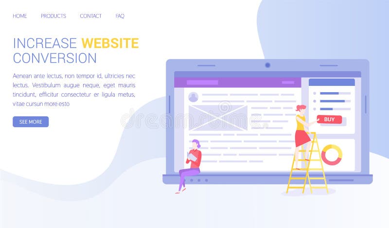 People work on website development. Seo optimization, increase webpage for online sales conversion stock illustration