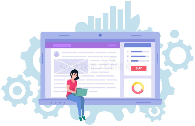 People work on website development. Seo optimization, increase webpage for online sales conversion vector illustration