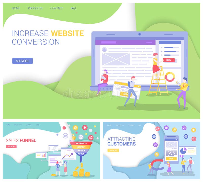 People work on website development. Seo optimization, increase webpage for online sales conversion royalty free illustration