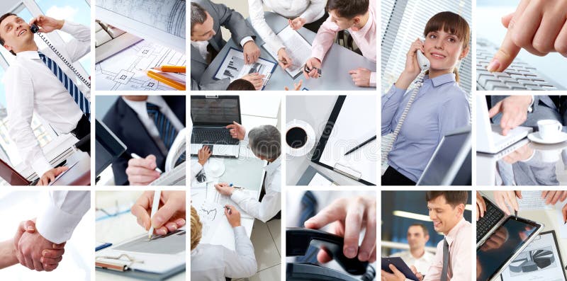 People working. Collage of Four businesswomen sitting at table examining some documents People working. Collage of Four businesswomen sitting at table examining some documents