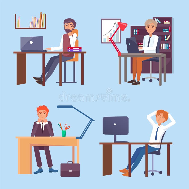 People Working at Computers in Office Vector Set Stock Vector ...