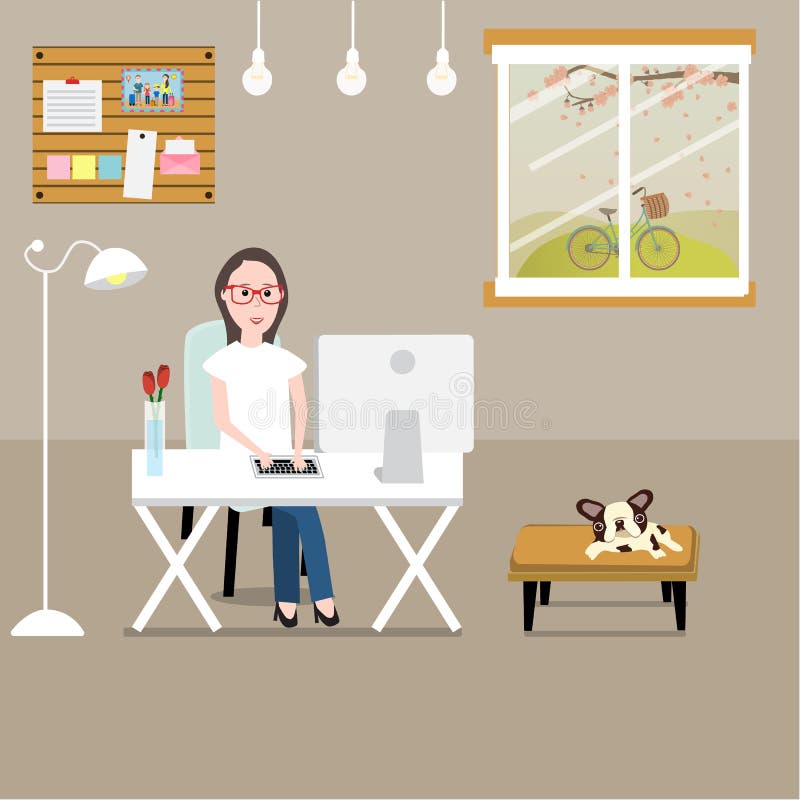 People working at home as a freelancer or remote work. illustration EPS10. stock illustration