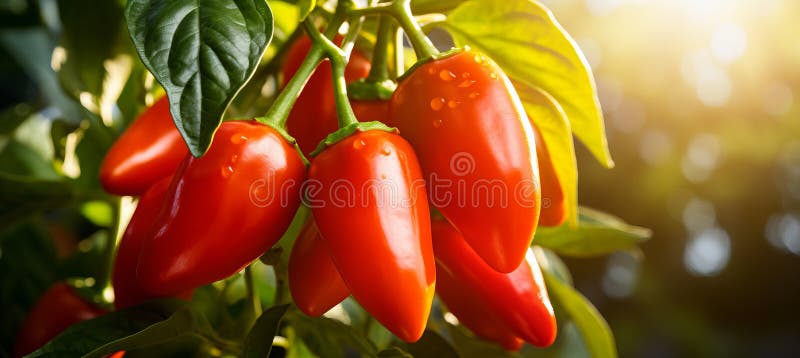 Peperoncino abbondante e vivace raccolto in piantagioni aperte durante una bellissima giornata estiva. illustrazione vettoriale
