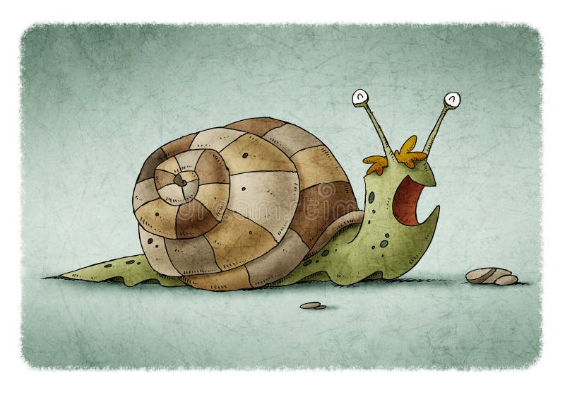 Illustration of a green snail and a brown shell that is happy. Illustration of a green snail and a brown shell that is happy