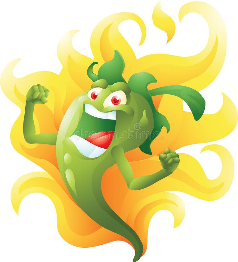 Peperoncino verde sul fumetto del fuoco illustrazione di stock
