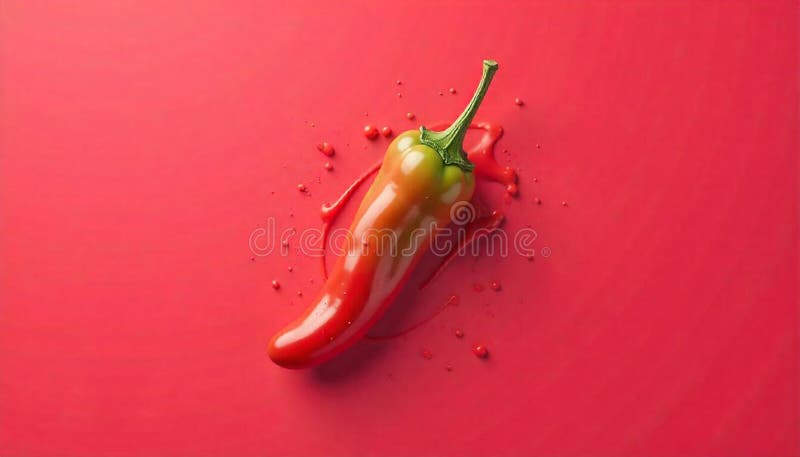 Peperoncino vibrante su fondo rosso con salsa gocciolante royalty illustrazione gratis