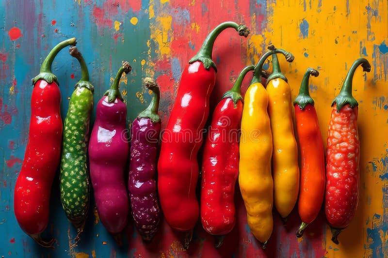 Peperoni di peperoni vibranti visualizzati su una superficie testurizzata A Colorazione Culinaria illustrazione di stock