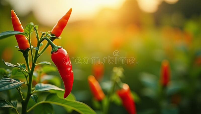 Peperoni peperoncini vivi in campo illuminato dal sole royalty illustrazione gratis