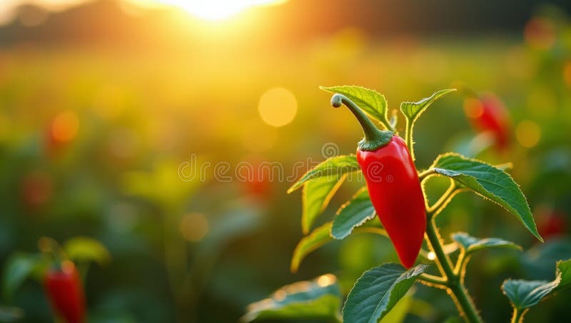 Peperoni peperoncini vivi in campo illuminato dal sole illustrazione vettoriale