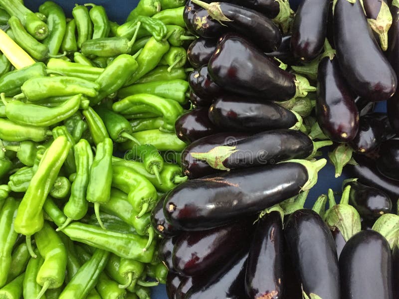 Peperoni verdi e melanzane immagine stock libera da diritti Peperoni verdi e melanzane immagine stock libera da diritti