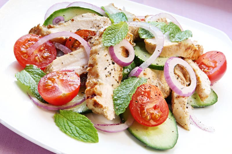 Pepino del pollo y ensalada de la menta foto de archivo Pepino del pollo y ensalada de la menta foto de archivo