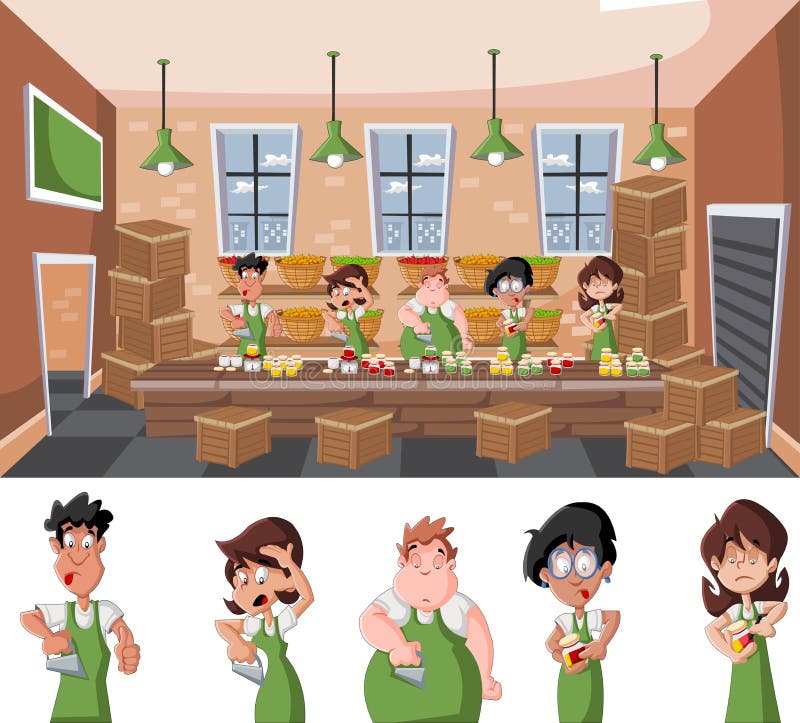 Pepper factory warehouse with people working royalty free illustration Pepper factory warehouse with people working royalty free illustration