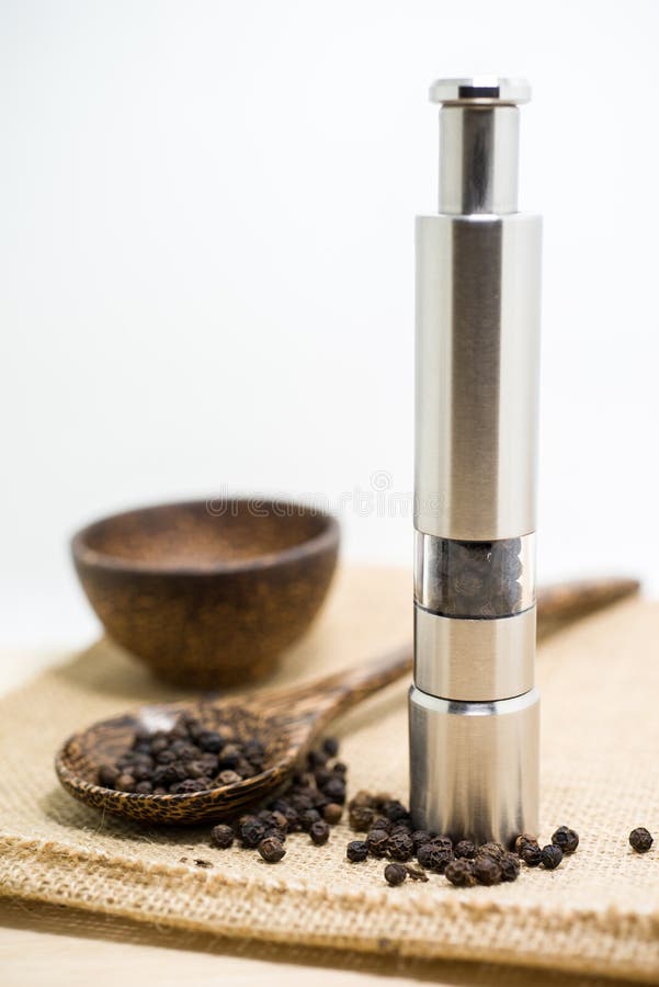 Pepper Grinder and Black Peppercorn Stock Photo Image of kitchen