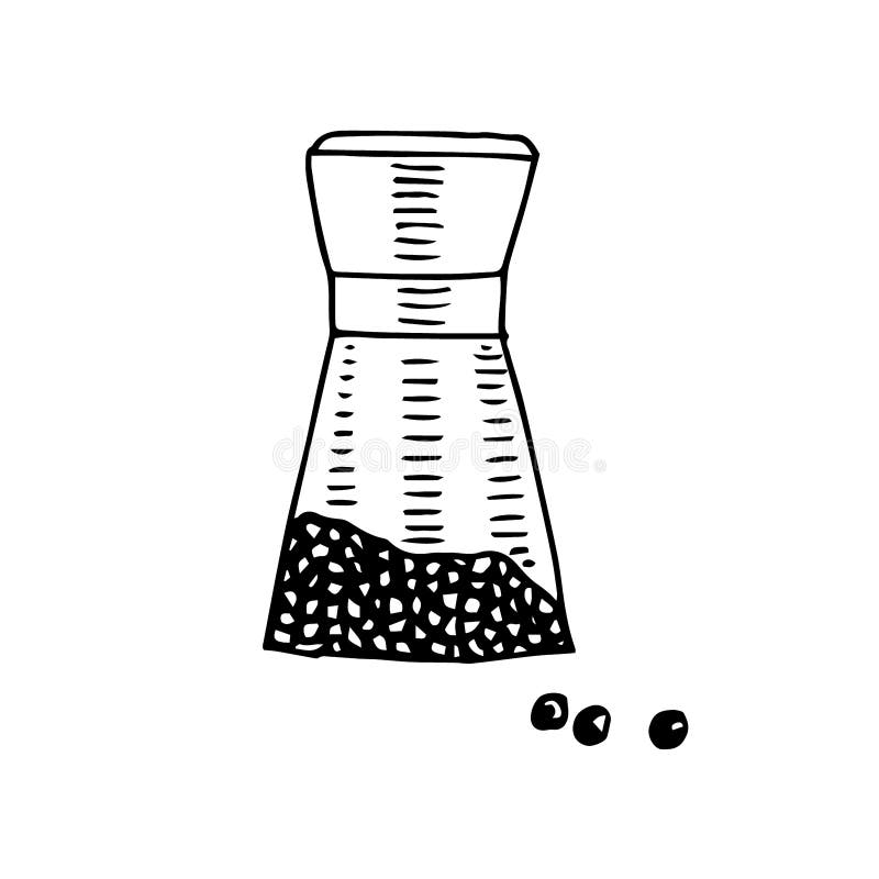 Pepper Mill Vector Illustration Hand Drawing Sketch Stock Vector