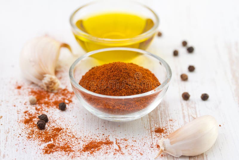 Pepper with Olive Oil in Bowls Stock Photo Image of pink, ingredient 48908118