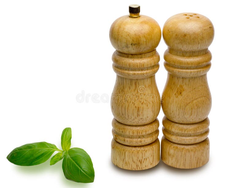 Pepper Pots and Salt Pots with Sweet Basil Stock Photo Image of leaf