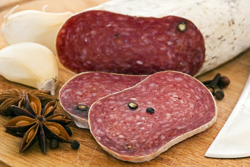 Italian hot salami stock image. Image of food, closeup 19795483