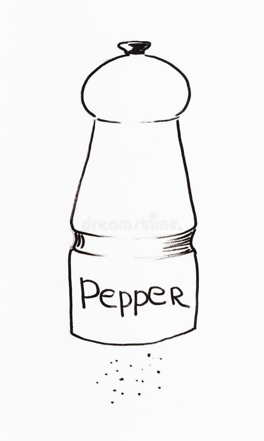 Pepper Shaker Handdrawn by Black Felttip Pen Stock Illustration