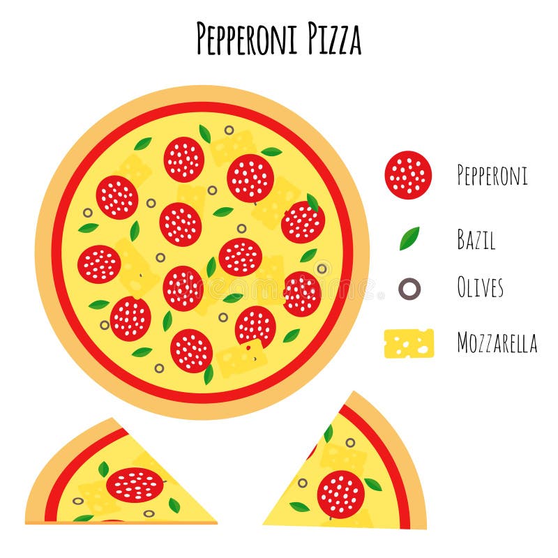 Pepperoni Pizza with Ingredients Stock Vector Illustration of ingredient, flat 99643686