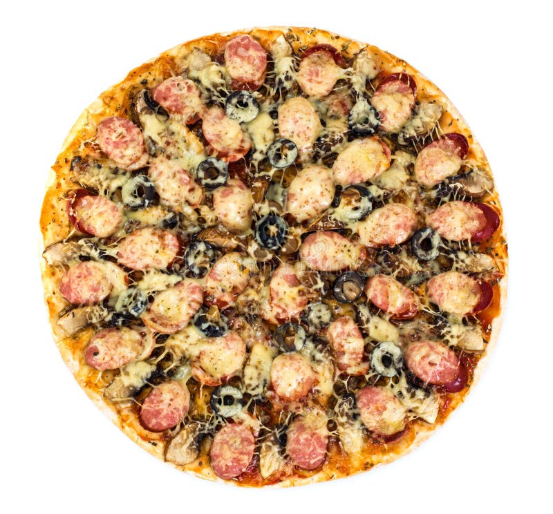 Pepperoni Pizza with Sausage, Cheese, Mozzarella, Olives and Basil