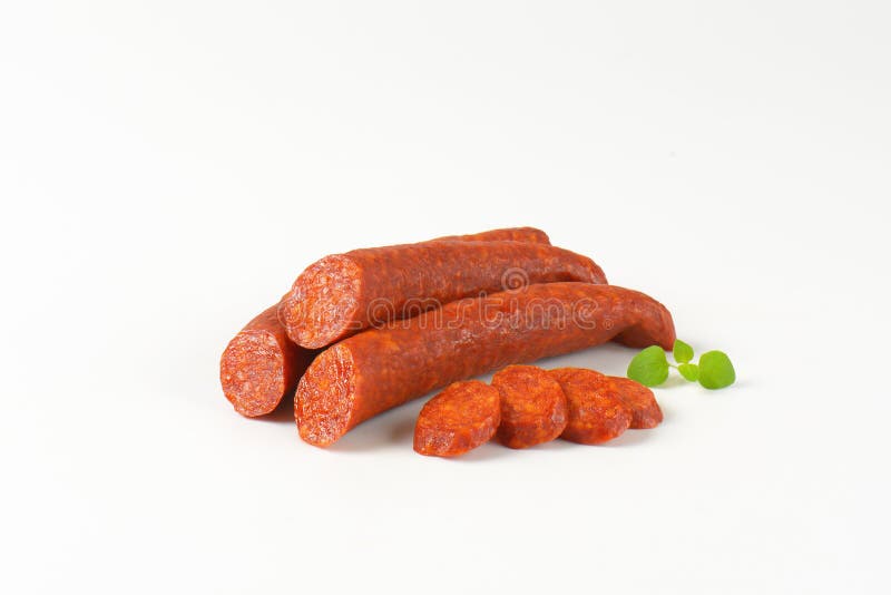 Pepperoni sausages stock photo. Image of slice, unhealthy 61363058