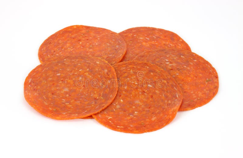 Pepperoni slices stock photo. Image of sliced, white 14535820