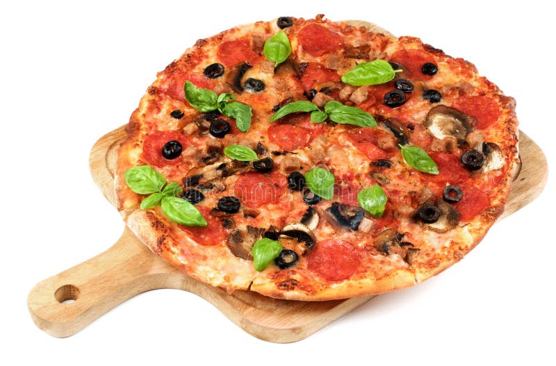 Pepperoni και μανιταριών πίτσα στοκ φωτογραφίες Pepperoni και μανιταριών πίτσα στοκ φωτογραφίες