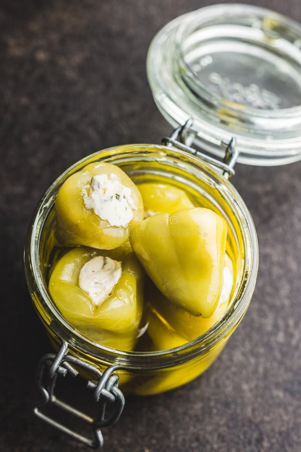 Peppers Stuffed with Cream Cheese in Jar Stock Image - Image of pickled ...