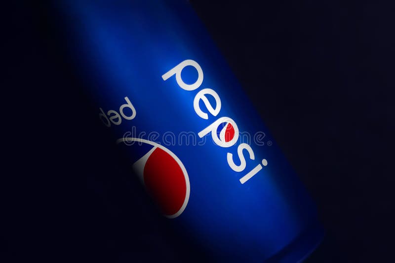 Pepsi Cola. Can of Pepsi Close-up. Pepsi in a Can. Non-alcoholic Drink ...