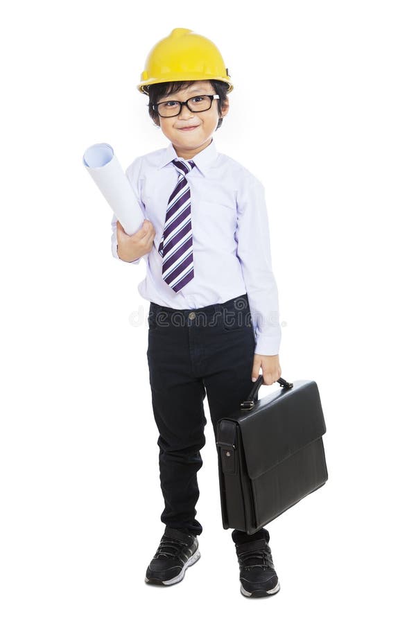 Pequeño Arquitecto Que Sostiene El Bolso - Aislado Foto de archivo ...