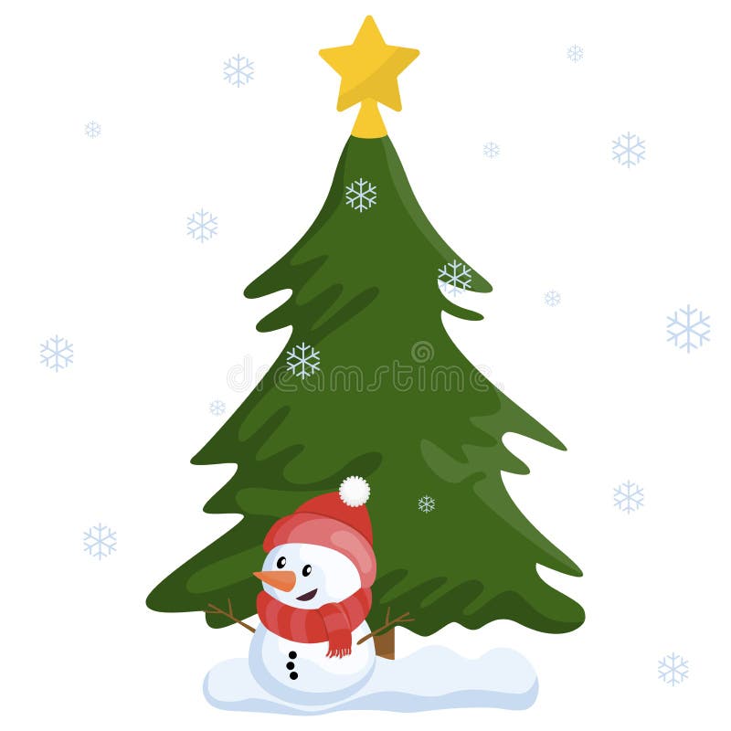 Pequeño Muñeco De Nieve Y árbol De Navidad Ilustración del Vector -  Ilustración de verde, rojo: 166604605
