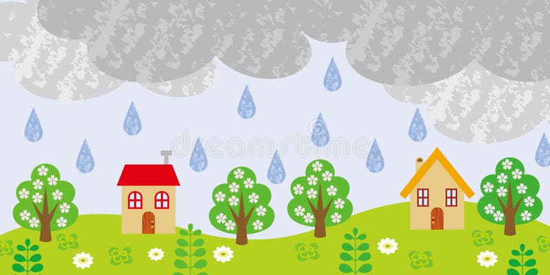 Pequeño Pueblo En Día Lluvioso Ilustración del Vector - Ilustración de  lluvia, paisaje: 34449978