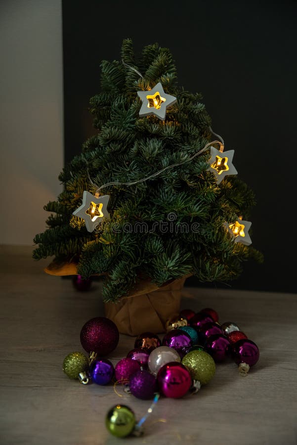 Pequena árvore De Natal Na Várzea Da Parede Em Forma De Estrelas Na árvore  Do Chão Brinquedos De Natal Para Decoração Da árvore. Foto de Stock -  Imagem de brinquedo, natal: 205623134