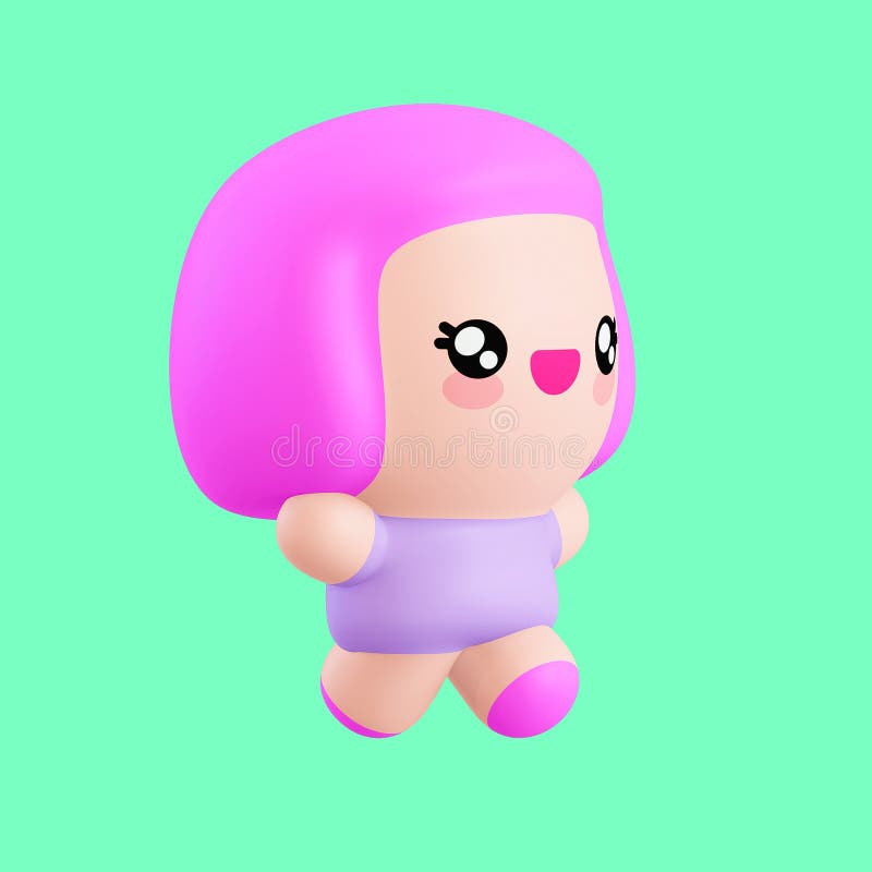 Pequena Personagem Kawaii Engraçada. Ilustração De Desenho 3d De Uma Garota  Bonita De Desenho Em Um Pano De Fundo Azul Ilustração Stock - Ilustração de  azul, jogo: 243403156