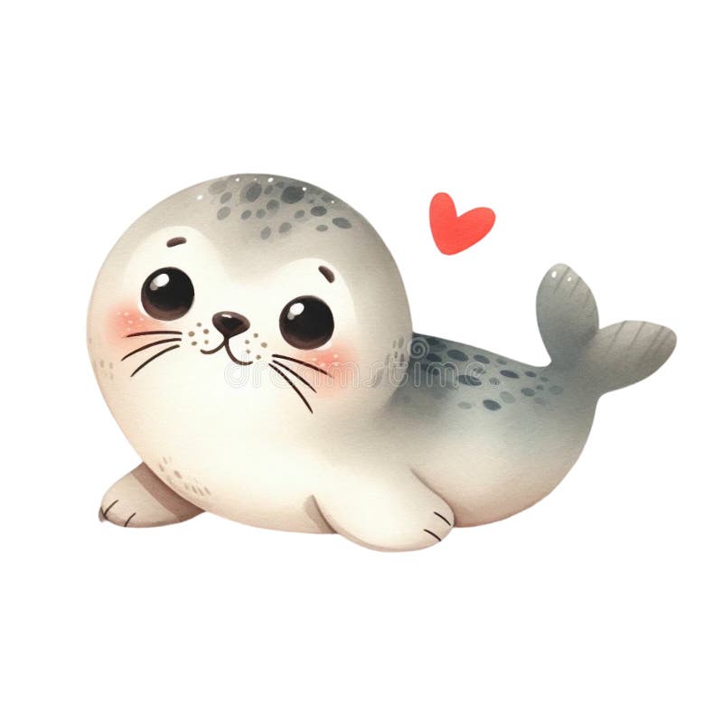 Pequeno focinho kawaii com coração vermelho ilustração royalty free