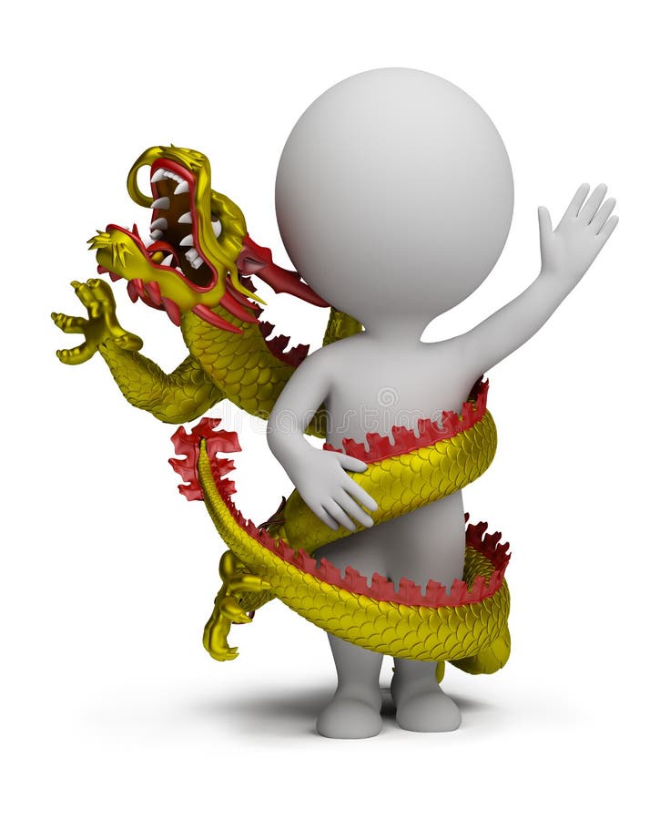 Pequeña gente 3d - el dragón tuerce alrededor ilustración del vector