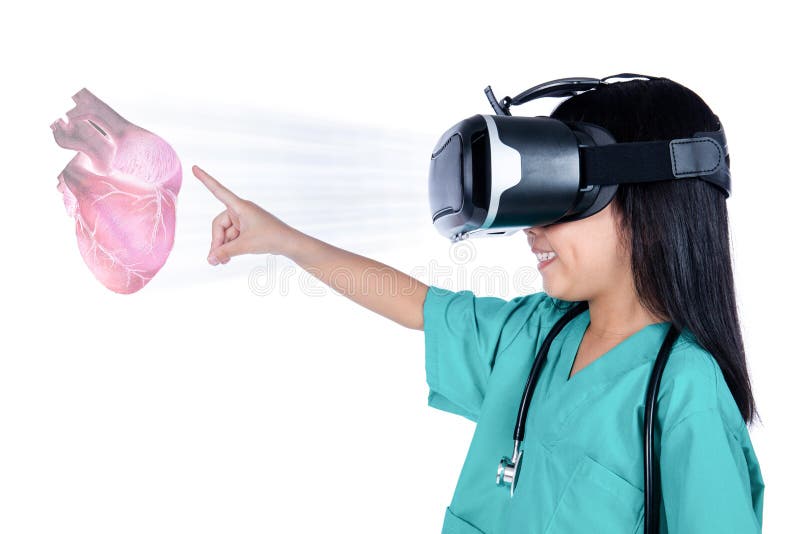 Pequeña muchacha china asiática que juega al doctor con las gafas de VR fotos de archivo Pequeña muchacha china asiática que juega al doctor con las gafas de VR fotos de archivo