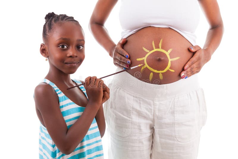 Pequeña pintura afroamericana de la muchacha en el vientre de su madre - Af imágenes de archivo libres de regalías Pequeña pintura afroamericana de la muchacha en el vientre de su madre - Af imágenes de archivo libres de regalías